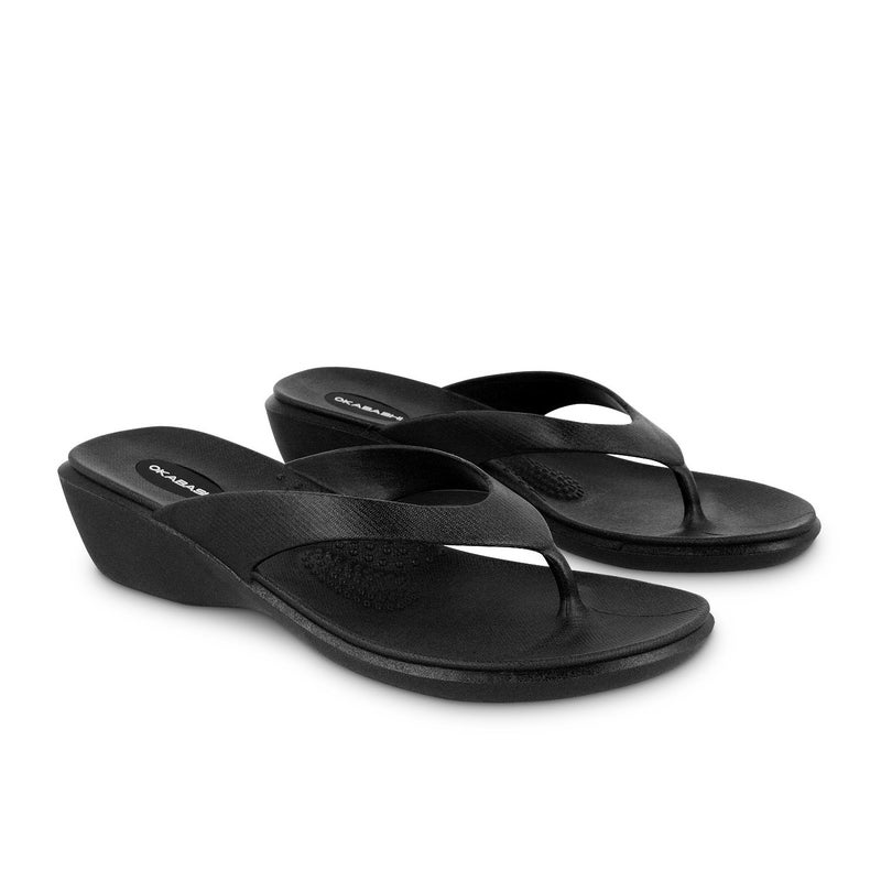OKABASHI Women's Splash Sustainable Wedge Flip Flop Sandals Black - Image 1
